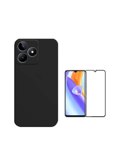 Kit Película de Vidro Temperado 5D Full Cover + Capa Silicone Líquido Phonecare para Realme C53 - Preto