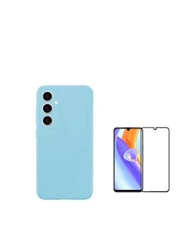 Kit Película de Vidro Temperado 5D Full Cover + Capa Silicone Líquido Phonecare para Samsung Galaxy A05s - Azul Claro