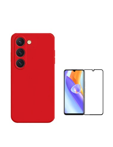 Kit Película de Vidro Temperado 5D Full Cover + Capa Silicone Líquido Phonecare para Samsung Galaxy A15 - Vermelho