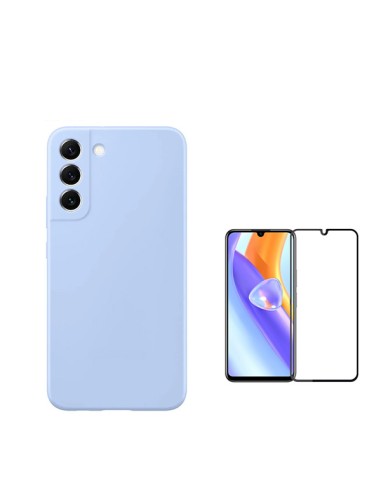 Kit Película de Vidro Temperado 5D Full Cover + Capa Silicone Líquido Phonecare para Samsung Galaxy A15 5G - Azul Claro
