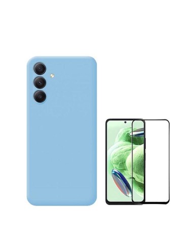 Kit Película de Vidro Temperado 5D Full Cover + Capa Silicone Líquido Phonecare para Samsung Galaxy A55 5G - Azul Claro