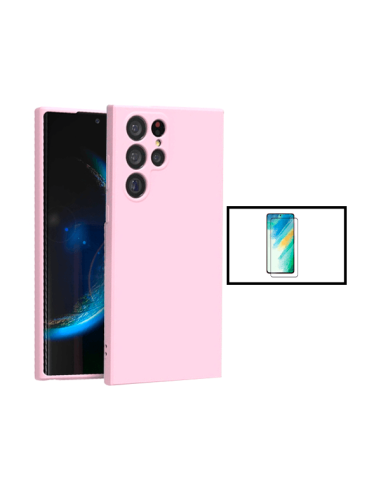 Kit Película de Vidro Temperado 5D Full Cover + Capa Silicone Líquido Phonecare para Samsung Galaxy S24 Ultra 5G - Rosa
