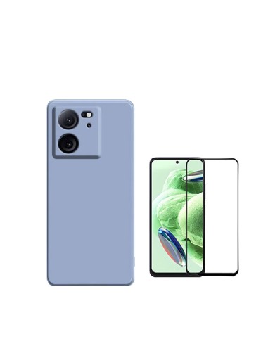 Kit Película de Vidro Temperado 5D Full Cover + Capa Silicone Líquido Phonecare para Xiaomi 13T Pro - Azul Claro