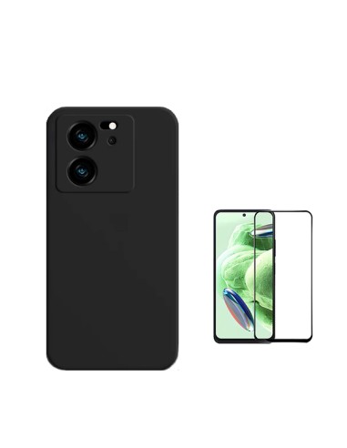 Kit Película de Vidro Temperado 5D Full Cover + Capa Silicone Líquido Phonecare para Xiaomi 13T Pro - Preto