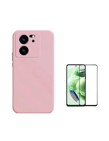 Kit Película de Vidro Temperado 5D Full Cover + Capa Silicone Líquido Phonecare para Xiaomi 13T Pro - Rosa