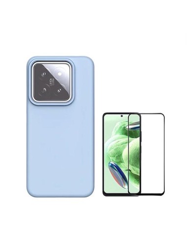 Kit Película de Vidro Temperado 5D Full Cover + Capa Silicone Líquido Phonecare para Xiaomi 14 - Azul Claro