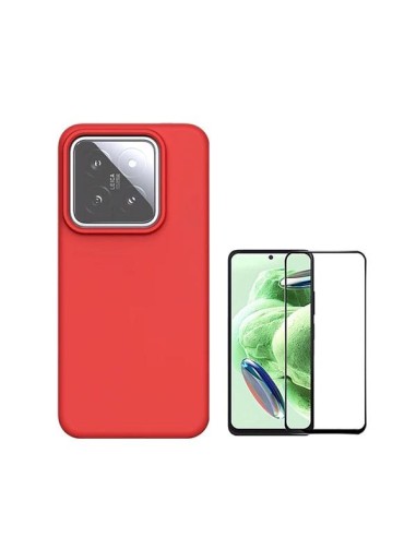 Kit Película de Vidro Temperado 5D Full Cover + Capa Silicone Líquido Phonecare para Xiaomi 14 - Vermelho