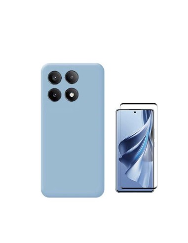 Kit Película de Vidro Temperado 5D Full Cover + Capa Silicone Líquido Phonecare para Xiaomi Poco X6 Pro 5G - Azul Claro