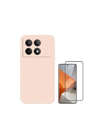 Kit Película de Vidro Temperado 5D Full Cover + Capa Silicone Líquido Phonecare para Xiaomi Poco X6 Pro 5G - Rosa