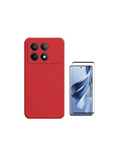 Kit Película de Vidro Temperado 5D Full Cover + Capa Silicone Líquido Phonecare para Xiaomi Poco X6 Pro 5G - Vermelha