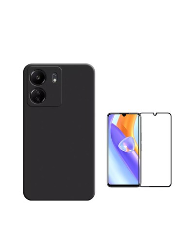 Kit Película de Vidro Temperado 5D Full Cover + Capa Silicone Líquido Phonecare para Xiaomi Redmi 13C - Preto