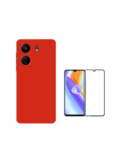 Kit Película de Vidro Temperado 5D Full Cover + Capa Silicone Líquido Phonecare para Xiaomi Redmi 13C - Vermelho