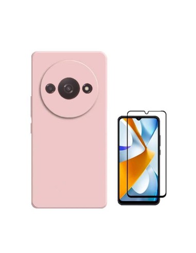 Kit Película de Vidro Temperado 5D Full Cover + Capa Silicone Líquido Phonecare para Xiaomi Redmi A3 - Rosa