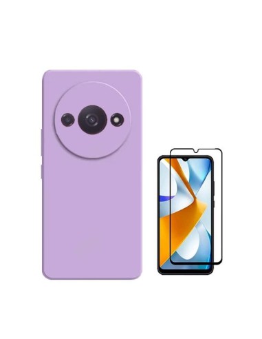 Kit Película de Vidro Temperado 5D Full Cover + Capa Silicone Líquido Phonecare para Xiaomi Redmi A3 - Roxo