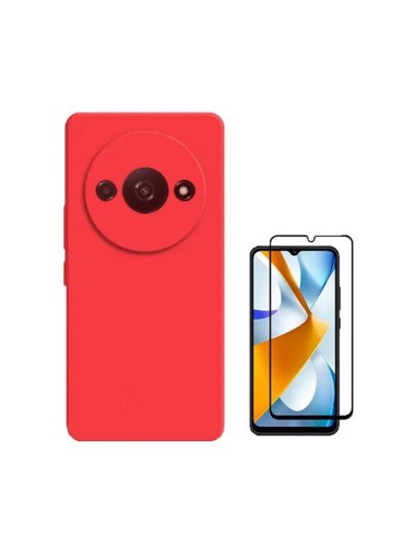 Kit Película de Vidro Temperado 5D Full Cover + Capa Silicone Líquido Phonecare para Xiaomi Redmi A3 - Vermelho