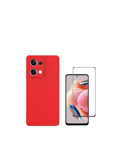 Kit Película de Vidro Temperado 5D Full Cover + Capa Silicone Líquido Phonecare para Xiaomi Redmi Note 13 4G - Vermelha