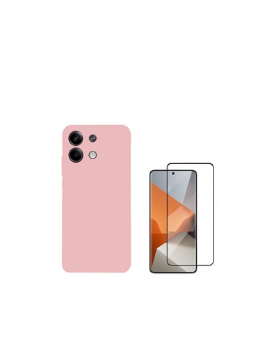 Kit Película de Vidro Temperado 5D Full Cover + Capa Silicone Líquido Phonecare para Xiaomi Redmi Note 13 Pro - Rosa