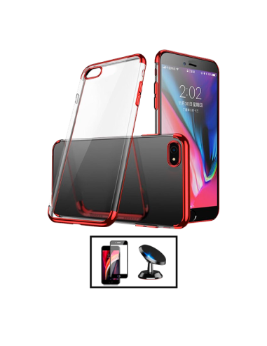 Kit Película de Vidro Temperado 5D Full Cover + Capa SlimArmor + Suporte Magnético de Carro para Apple iPhone SE 2022 - Vermelho