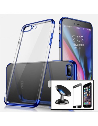 Kit Película de Vidro Temperado 5D Full Cover + Capa SlimArmor + Suporte Magnético de Carro para iPhone 7 - Azul