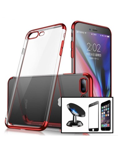 Kit Película de Vidro Temperado 5D Full Cover + Capa SlimArmor + Suporte Magnético de Carro para iPhone 7 - Vermelho