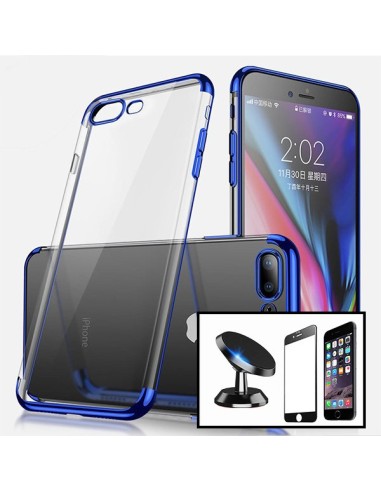 Kit Película de Vidro Temperado 5D Full Cover + Capa SlimArmor + Suporte Magnético de Carro para iPhone 8 - Azul