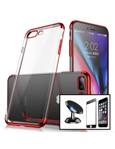 Kit Película de Vidro Temperado 5D Full Cover + Capa SlimArmor + Suporte Magnético de Carro para iPhone SE New 2020 - Vermelho