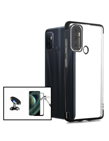 Kit Película de Vidro Temperado 5D Full Cover + Capa SlimArmor + Suporte Magnético de Carro para Oppo A32 - Preto