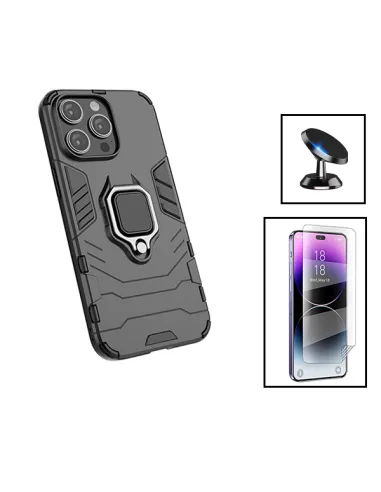 Kit Película Hydrogel Frente + Capa Military + Suporte Magnético para Apple iPhone 15 - Preto