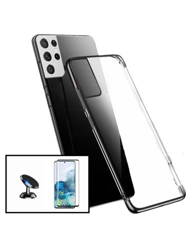 Kit Película de Vidro Temperado 5D Full Cover + Capa SlimArmor + Suporte Magnético de Carro para Samsung Galaxy S21 Ultra 5G - P