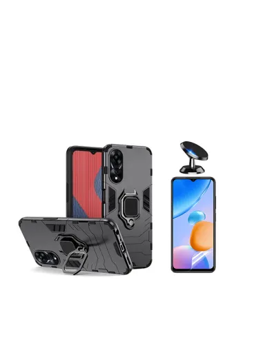 Kit Película Hydrogel Frente + Capa Military + Suporte Magnético para Oppo A38 4G - Preto