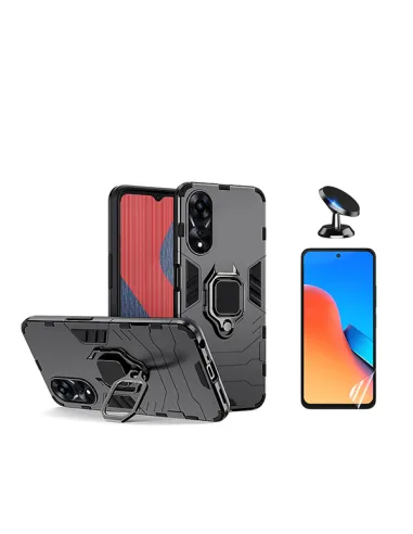 Kit Película Hydrogel Frente + Capa Military + Suporte Magnético para Oppo A58 4G - Preto