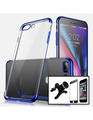 Kit Película de Vidro Temperado 5D Full Cover + Capa SlimArmor + Suporte Magnético de Carro Reforçado para iPhone 7 - Azul