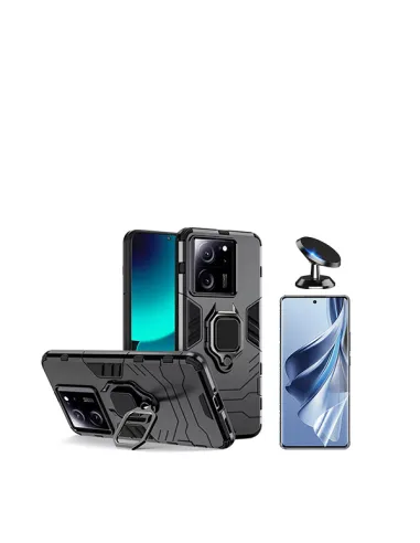 Kit Película Hydrogel Frente + Capa Military + Suporte Magnético para Xiaomi 13T - Preto