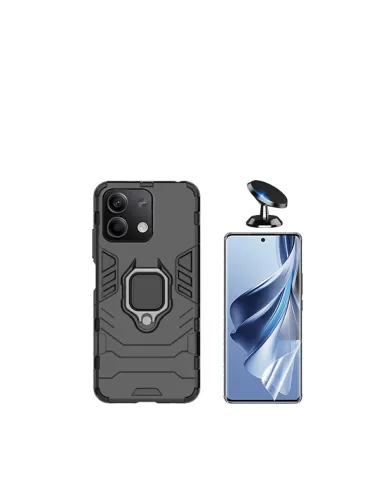 Kit Película Hydrogel Frente + Capa Military + Suporte Magnético para Xiaomi Redmi Note 13 - Preto