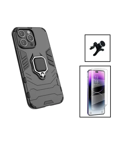 Kit Película Hydrogel Frente + Capa Military + Suporte Magnético Reforçado para Apple iPhone 15 - Preto