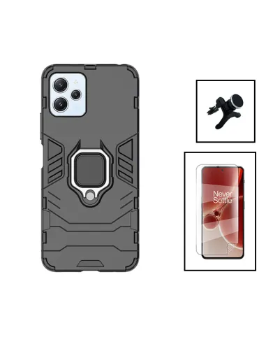 Kit Película Hydrogel Frente + Capa Military + Suporte Magnético Reforçado para Xiaomi Redmi 12 5G - Preto