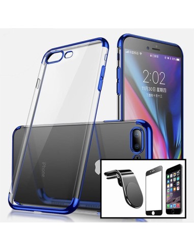 Kit Película de Vidro Temperado 5D Full Cover + Capa SlimArmor + Suporte Magnético L Safe Driving Carro para iPhone 8 - Azul