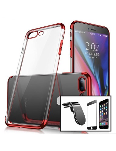 Kit Película de Vidro Temperado 5D Full Cover + Capa SlimArmor + Suporte Magnético L Safe Driving Carro para iPhone 8 - Vermelho