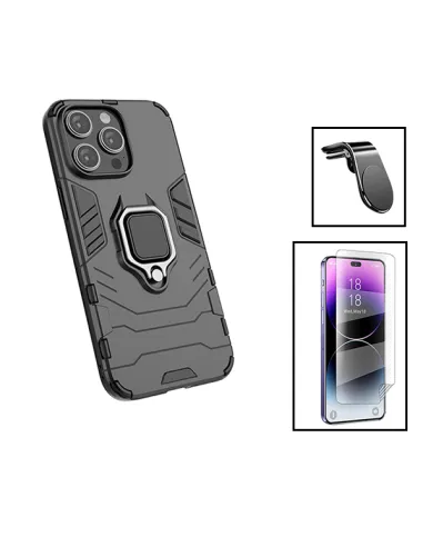 Kit Película Hydrogel Frente + Capa Military + Suporte Magnético L para Apple iPhone 15 Pro - Preto