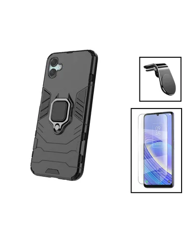 Kit Película Hydrogel Frente + Capa Military + Suporte Magnético L para Samsung Galaxy F04 - Preto