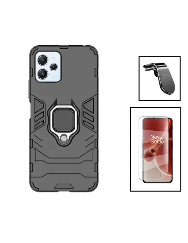 Kit Película Hydrogel Frente + Capa Military + Suporte Magnético L para Xiaomi Redmi 12 5G - Preto