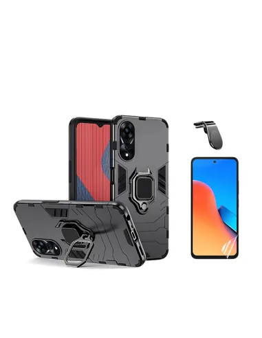 Kit Película Hydrogel Frente + Capa Military + Suporte Magnético L  para Oppo A58 4G - Preto