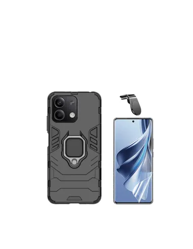 Kit Película Hydrogel Frente + Capa Military + Suporte Magnético L  para Xiaomi Redmi Note 13 - Preto