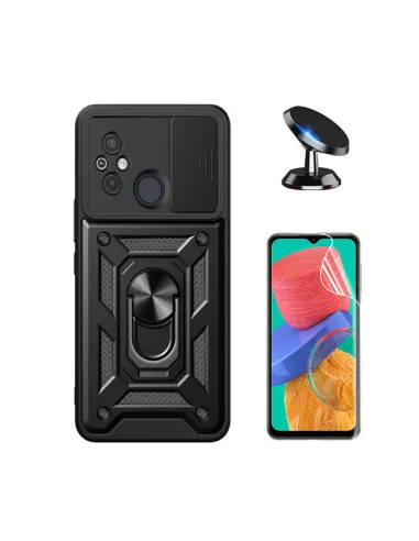 Kit Película Hydrogel Frente + Capa Magnetic Slide Window + Suporte Magnético para Xiaomi Poco C55 - Preto