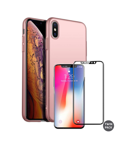 Kit Película de Vidro Temperado 5D Full Cover + Capa SlimShield para iPhone X / XS - Rosa