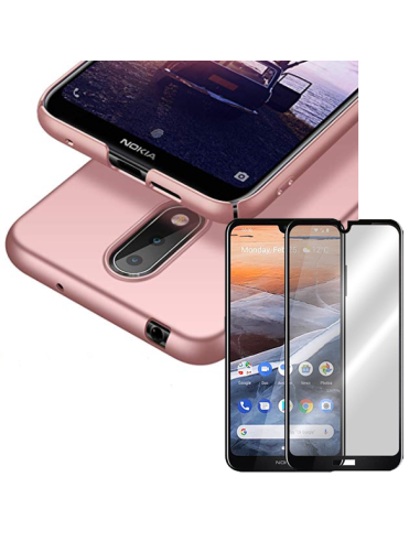 Kit Película de Vidro Temperado 5D Full Cover + Capa SlimShield para Nokia 3.2 - Rosa