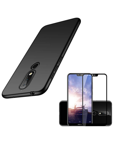 Kit Película de Vidro Temperado 5D Full Cover + Capa SlimShield para Nokia X6 - Preto