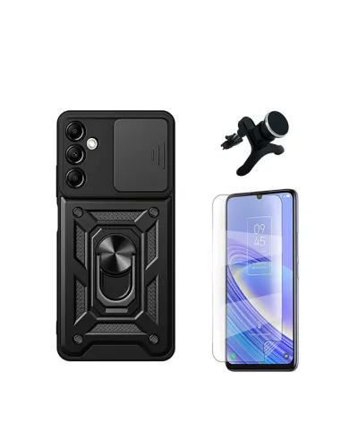 Kit Película Hydrogel Frente + Capa Magnetic Slide Window + Suporte Magnético Reforçado  para Samsung Galaxy A15 - Preto