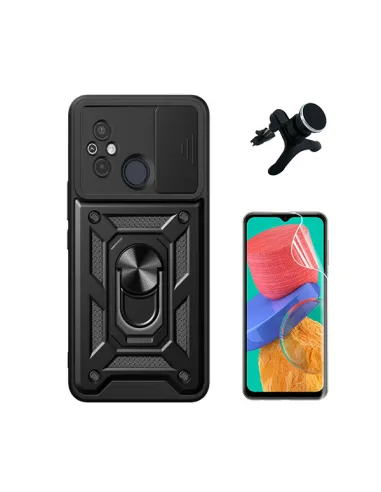 Kit Película Hydrogel Frente + Capa Magnetic Slide Window + Suporte Magnético Reforçado  para Xiaomi Redmi 11A - Preto