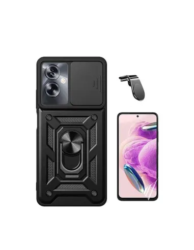 Kit Película Hydrogel Frente + Capa Magnetic Slide Window + Suporte Magnético L  para Oppo A79 5G - Preto